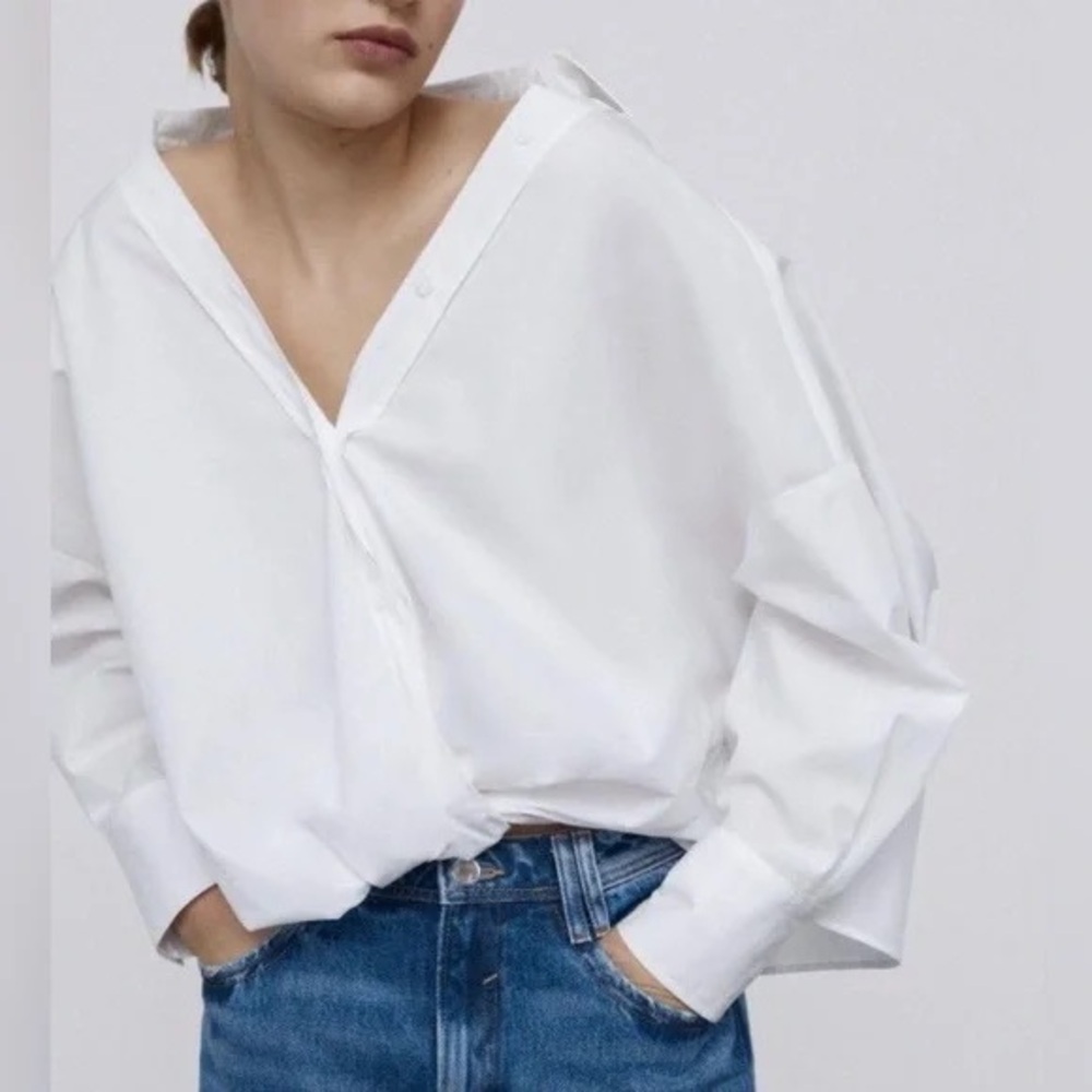 Zara Poplin Shirt With Front Knot